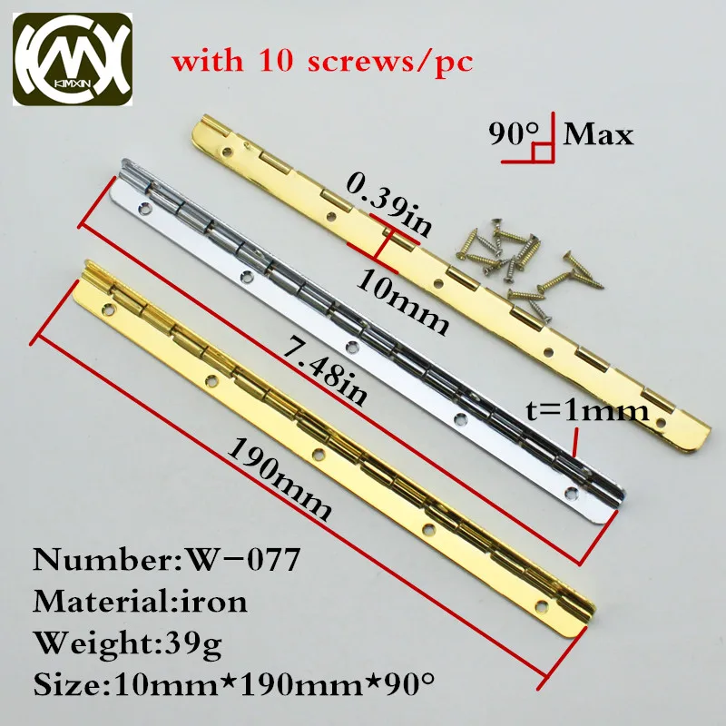 10pc10*190mm 90Degrees Acrylic Hand Package with hinges LongMetal Hinges for kitchen accessories Bedroom furniture W/screw W-077