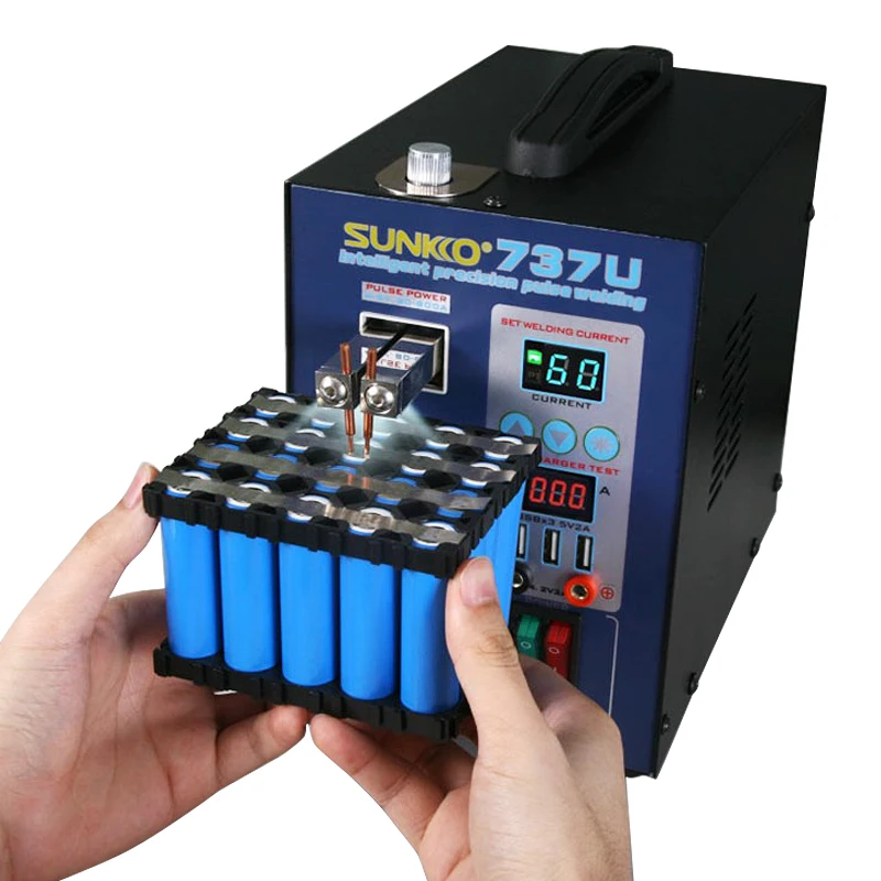 SUNKKO 737U Battery Spot Welder 2.8kw LED light Pulse Spot Welding Machine USB Charging Testing for 18650 Battery Weld