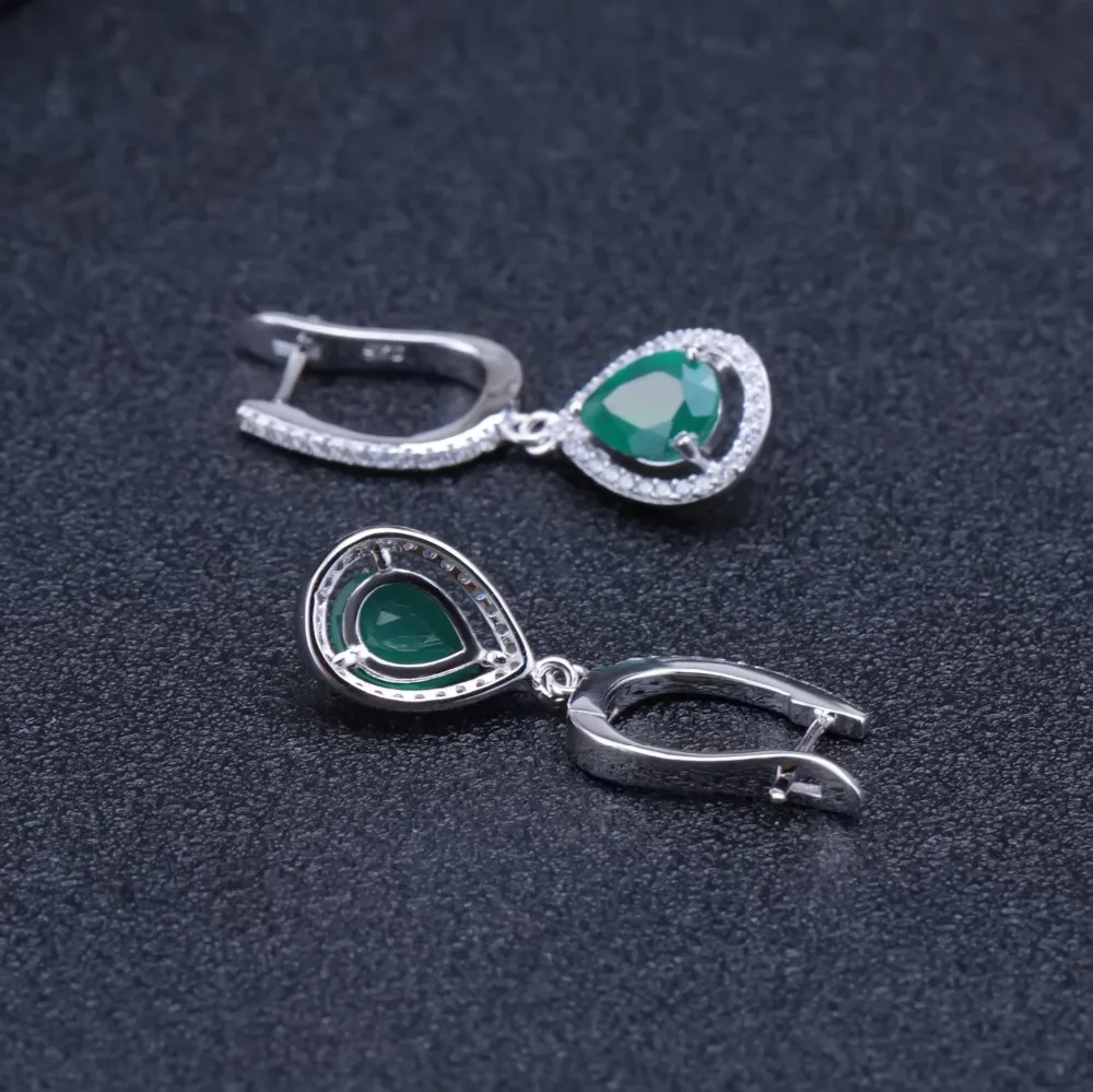 GEM\'S BALLET Natural Water Drop Green Agate Gemstone Earrings 925 Sterling Silver Vintage Drop Earrings for WomenFine Jewelry