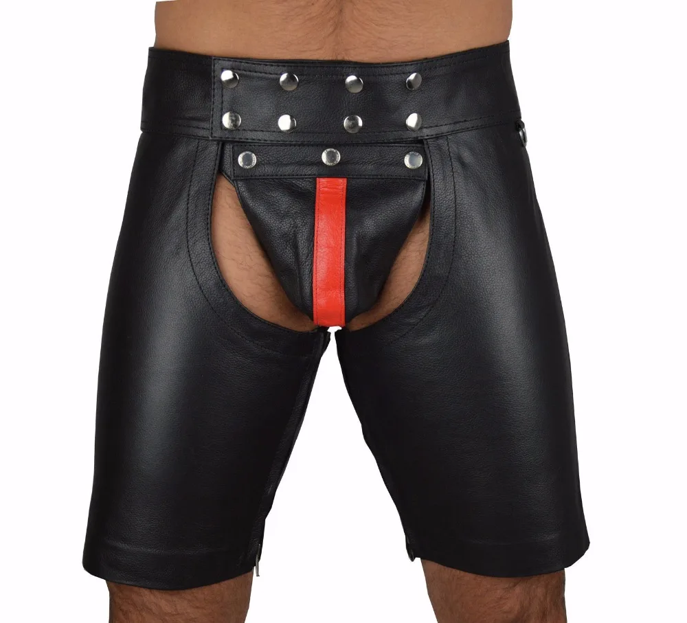 Sexy Lingerie New Hot Black Mens Latex PVC Bondage Open Cortch Shorts Gothic Fetish Gay Men Faux Leather Lace Up Pants