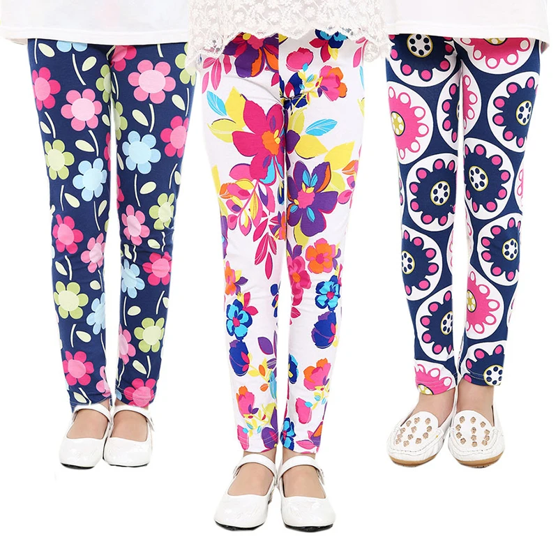 Girl Skinny Pants Spring Summer Floral Printing Flower Children Leggings Toddler Elastic Trousers 2-14Y Baby Kids Legging