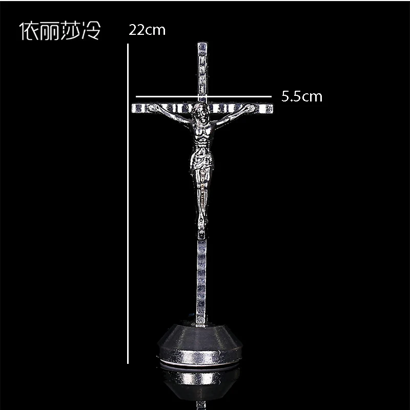 Fashion Golden Jesus Christian Catholic Cross Holy Cross Decoration Jesus Statue of Cross with Base Figurine Image.22x5.5CM