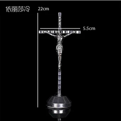 Fashion Golden Jesus Christian Catholic Cross Holy Cross Decoration Jesus Statue of Cross with Base Figurine Image.22x5.5CM