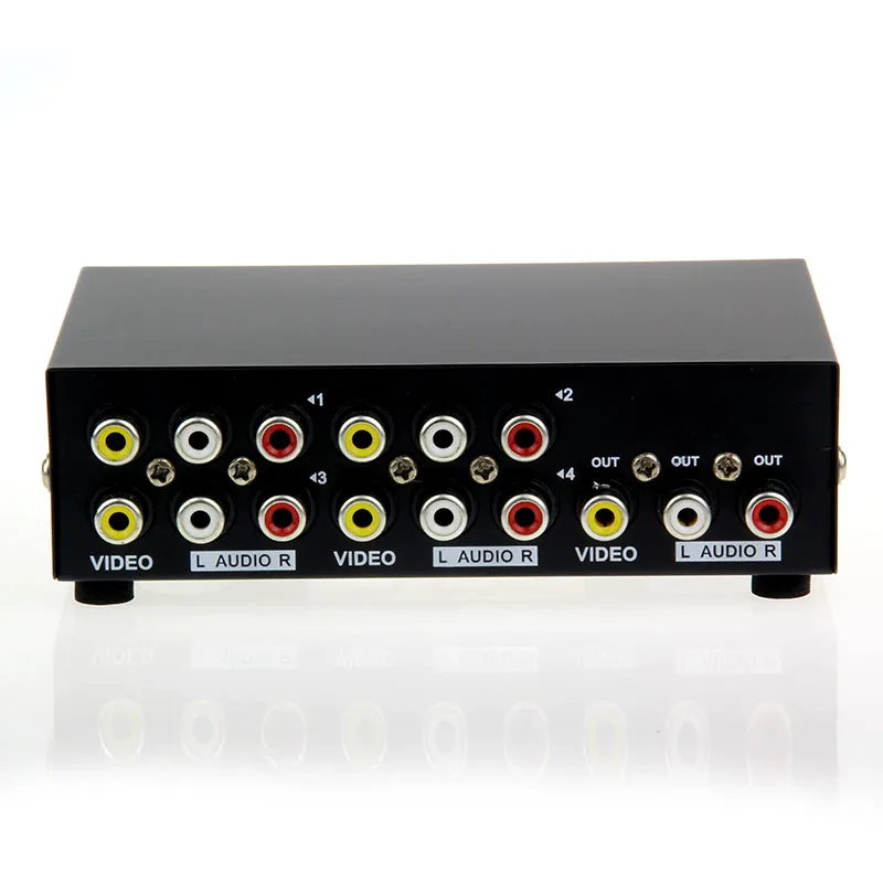 JUXIN AV Switch 4 in 1 OUT RCA Audio Switcher 4 พอร์ต 3RCA Audio Video Converterตัวเลือกกล่องสำหรับHDTVโปรเจคเตอร์LCD DVD