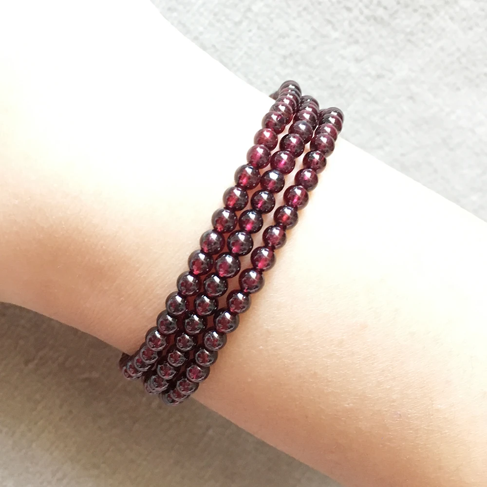 Ruberthen New Design 4 mm A Grand Garnet Stacking Bracelet 3 Wrap Mini Gemstone Energy Bracelet Set