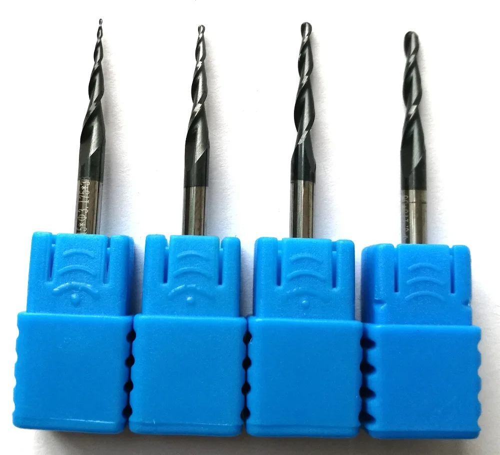 JERRAY 1PC 3.175mm(1/8") Shank  Solid Carbide Tapered Ball Nose End Mills Cone Cutter HRC55 With Coating