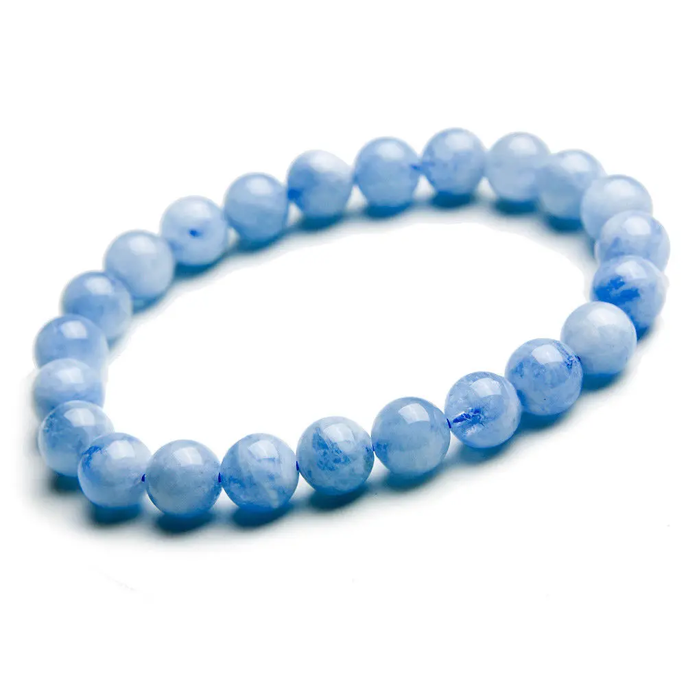 Natural Blue Aquamarine Bracelet Women Men Clear Round Beads Stone Blue Aquamarine Best Stretch 7mm 8mm 9mm 10mm AAAAA