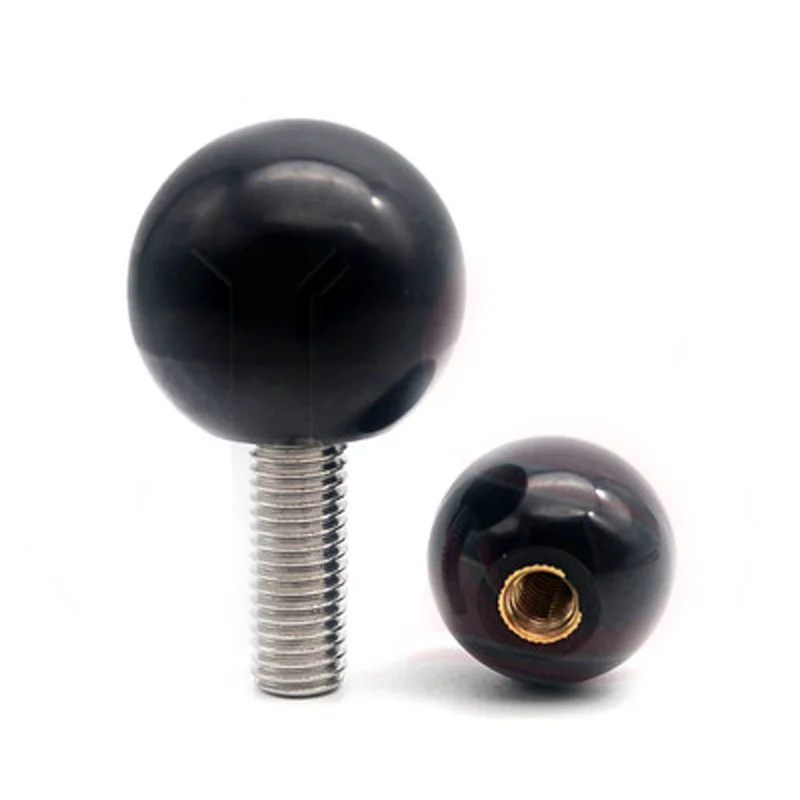 1Pcs M10 Stainless Steel spherical bakelite Round head Hand screws 35mm OD Small Knob handle screw bolt 35mm-80mm L black