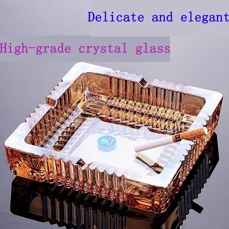 Square Golden Crystal Ashtray High-grade Refined Glass Amber Gold Creative Living Room Office Cafe Hotel cigarette ashtray