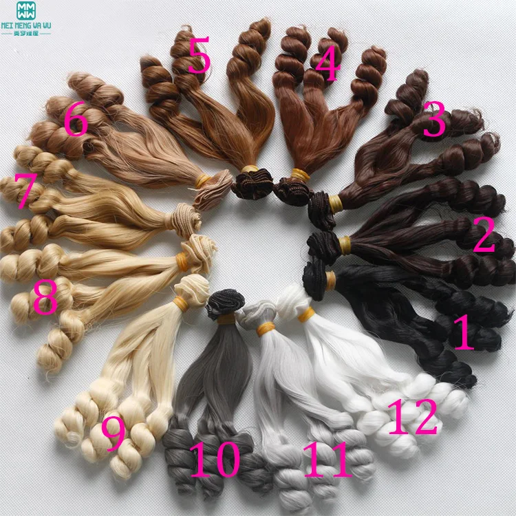 1pcs 15cm*100CM hair doll fits 1/3 1/4 bjd doll wig curls black gold brown khaki white grey color