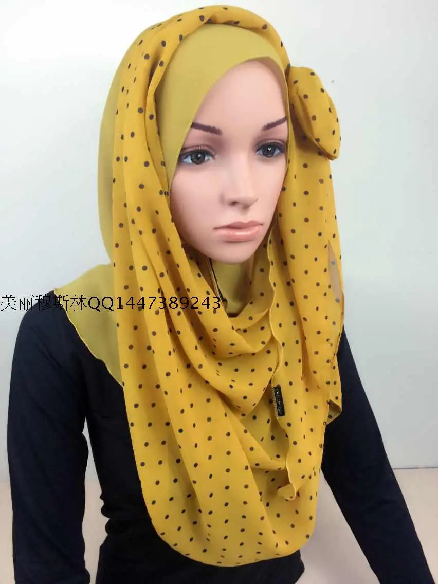 The new Muslim silk bow Hui Muslim scarf hijab Islamic activities convenient