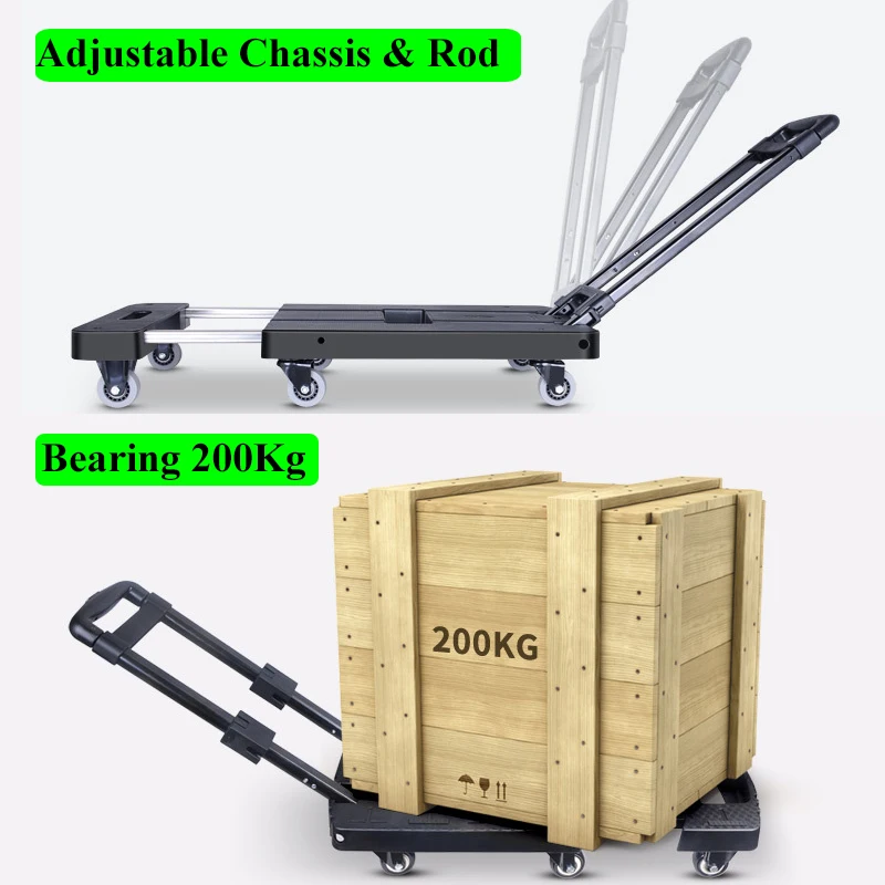 Portable Metal PP Folding Luggage Trolley Cart for Car Travel Accessory Luggage Shipping Trailer Adjustable Handle Chassis