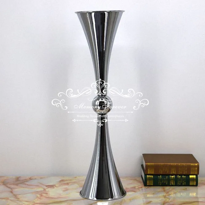 Wholesale 10 pieces  68cm Tall Iron Trumpet Vase Gold Silver for Small Long Stem Flower Ball Holder