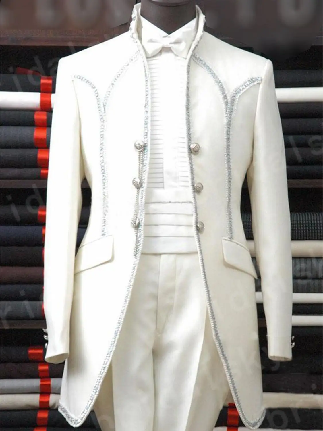 Custom Made to Measure men's suit,Taiored ivory white tuxedo Jacket with trims,Tailored tuxedo