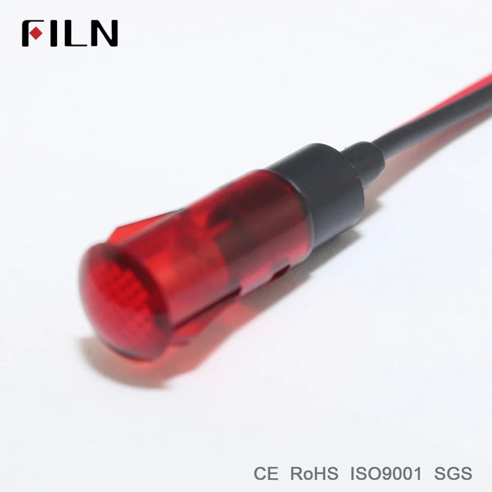 FILN 8mm 120v 220v 12v mini plastic led indicator light red bilue green white emergency signal lamp with wire