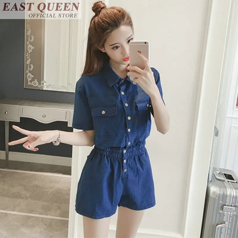 Bãi biển mùa hè phụ nữ playsuits 2018 rắn nút ngắn tay áo straight áo chẽn đối với bãi biển thanh lịch casual áo liền quần DD698 L