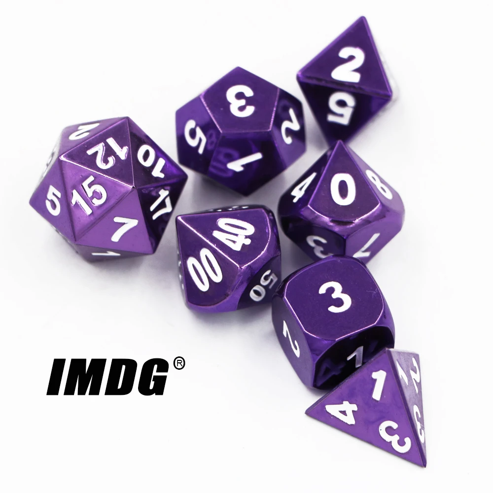 

IMDG 7pcs/set Creative RPG Game Dice Polyhedron Metal Dice DND Electrophoresis Purple Digital Game Dice