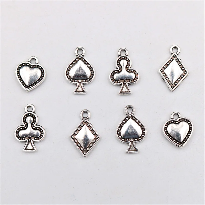 WKOUD 20pcs Silver Color Playing Cards Color Logo Charm Hip Hop Necklace Bracelet DIY Metal Alloy Pendant A1920