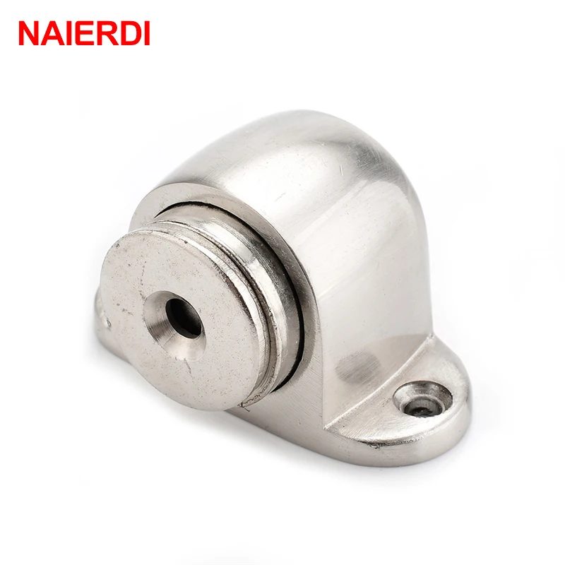 NAIERDI Zinc Alloy Door Stop Casting Powerful Floor-mounted Magnetic Holder 54mm*35mm Satin Nickel Brushed Door Stopper