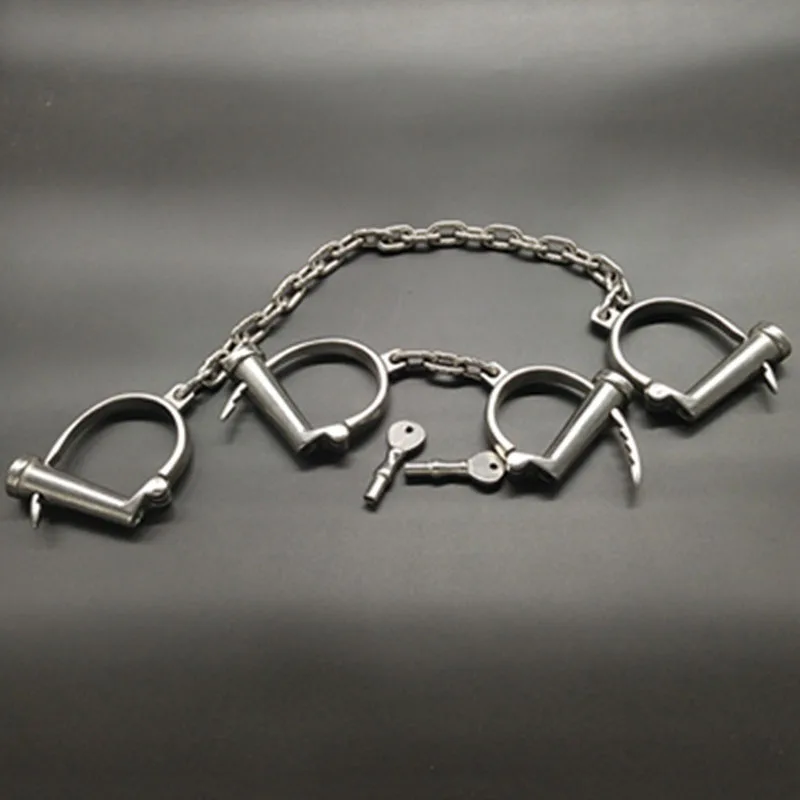 Adjustable Stainless Steel Wrist Handcuffs Fetter Ankle Cuffs Anklet Shackles Chain Adult Bondage Restraints BDSM Sex Toy 511