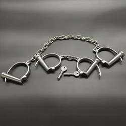 Adjustable Stainless Steel Wrist Handcuffs Fetter Ankle Cuffs Anklet Shackles Chain Adult Bondage Restraints BDSM Sex Toy 511