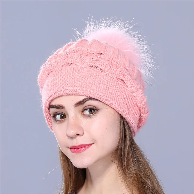 Women Knitted Warm Pompom Hat Fashion Girls Winter Cashmere Pompom Caps Lady Skullies Bonnet Caps Slouchy Casual Hat  B-9008