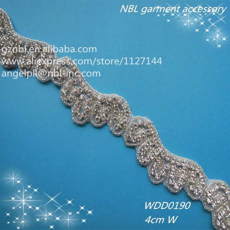 

10 yards wholesale bridal applique silver clear rhinestone beaded trim iron on for wedding dress iron on WDD0190