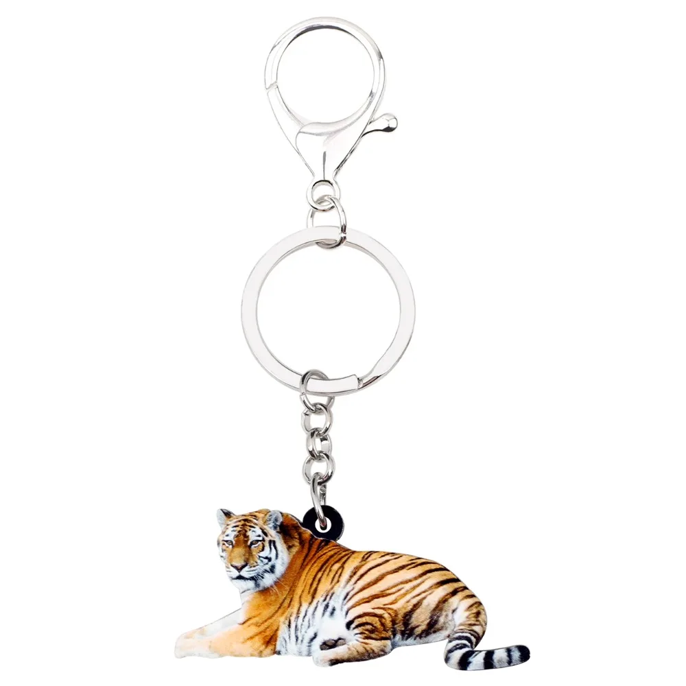 Bonsny Acrylic Elegant Jungle Tiger Key Chains Keychains Rings Wild Animal Jewelry For Women Girls Handbag Purse Charms Pendant
