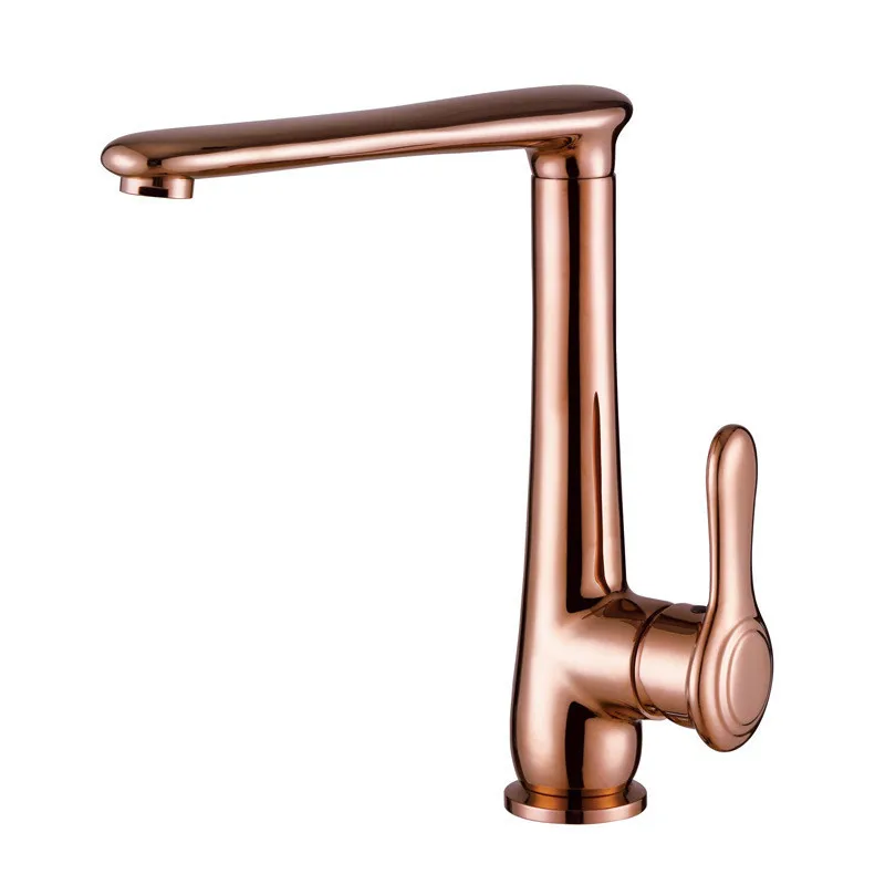 Kitchen Sink Faucets Brass Hot & Cold Sink Mixer Tap Single Handle Single Hole Deck Mounted Rose Gold/Black/White/Chrome/Nickel