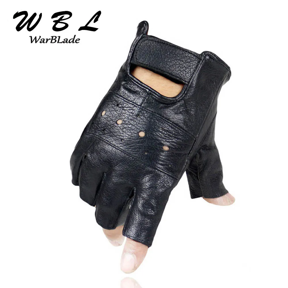 Men Genuine Leather Gloves High Quality Slip-resistant Luvas Half Finger Sheep Leather Fingerless Gloves gants moto WARBLADE