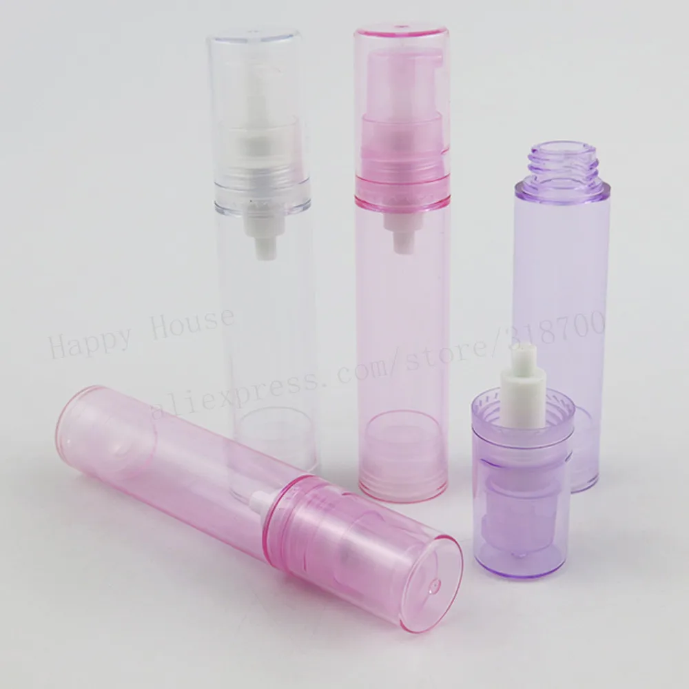 30pcs 10ml Clear Pink Purple Plastic Airless Lotion Pump Refillable Bottle 1/3OZ Vacuum Toiletries Facial Hand Cream Container