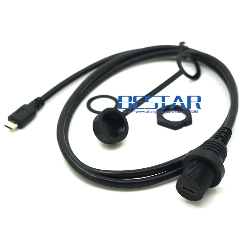 15 سنتيمتر 1 متر مايكرو USB 2.0 IP67 كابل مقاوم للماء ، مايكرو USB 5pin IP 67 ذكر إلى أنثى لوحة جبل موصل مقاوم للماء تمديد الحبل