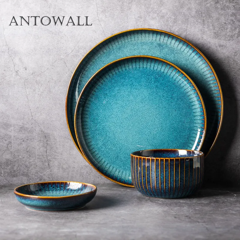 ANTOWALL Nordic style household restaurant kiln glazed ceramic tableware bright starry bowl rice salad bowl soup bowl dinnerware