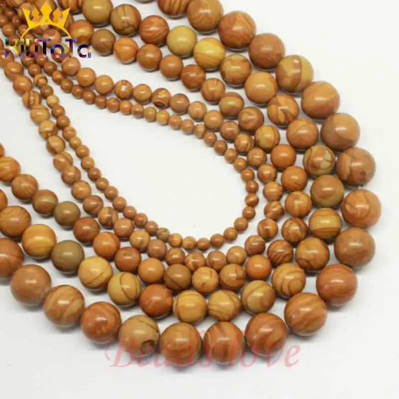 Round Natura Wood Jaspers Stone Beads Yellow Loose Spacer Beads 15\'\' 4/6/8/10/12mm For Jewelry Making DIY Bracelets Necklaces