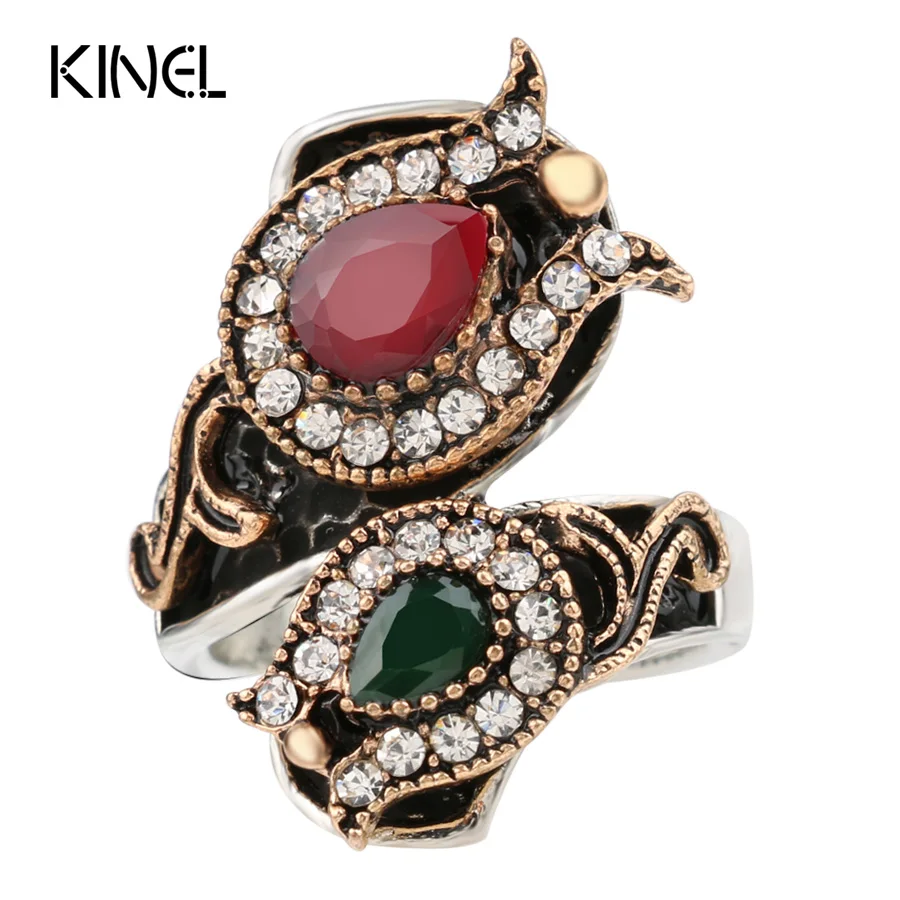 From India Vintage Wedding Rings For Women Color Antique Gold Unique Crystal Resin Big Ring Women\'s Jewellery Christmas Gift