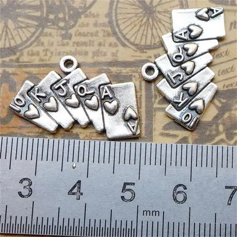 BULK 30 Zinc Alloy Poker Theme Royal Flush Charms Antique Silver Plated 25*18mm 2.2g