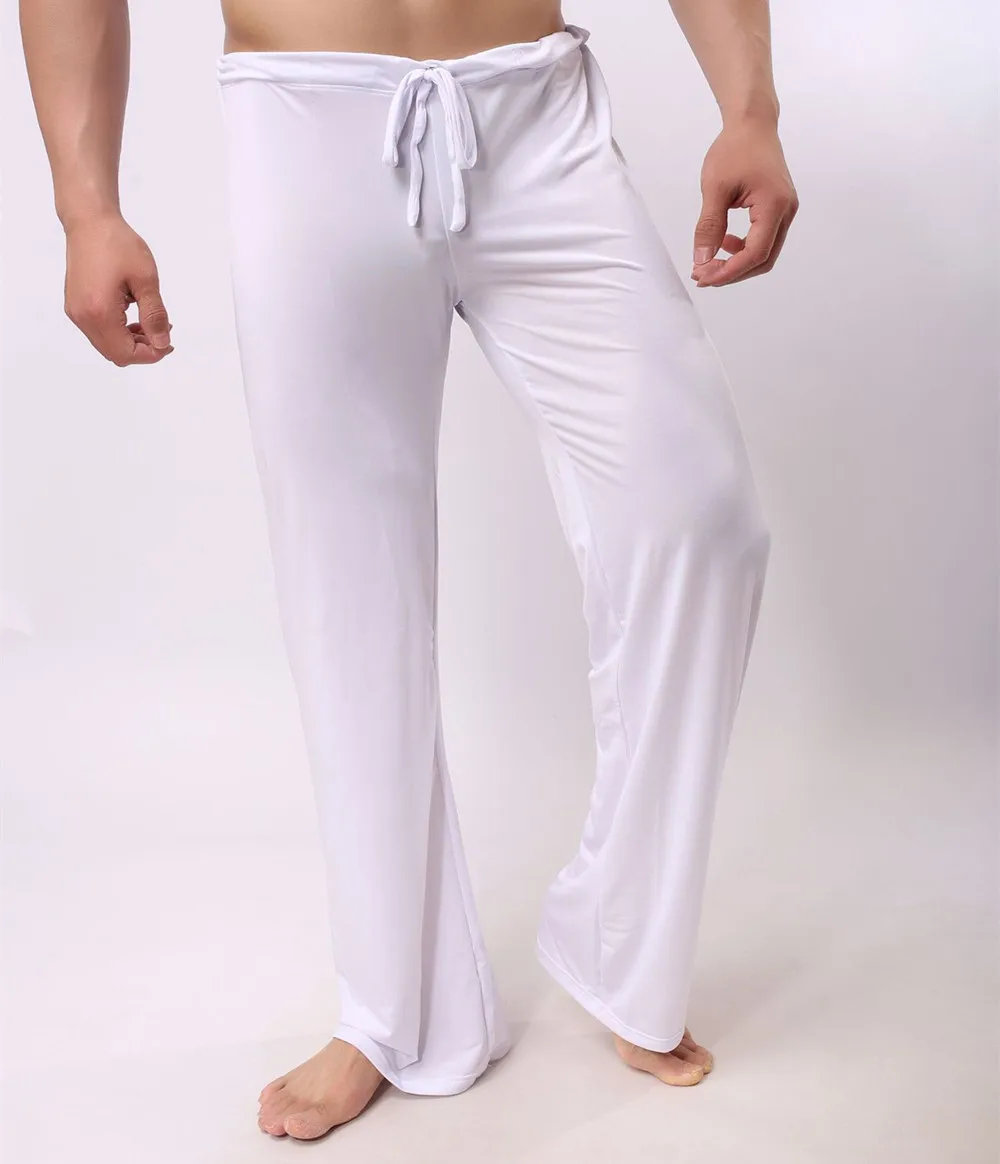 Sexy Male Sleep Bottoms Lounge Pants Soft Ice Silk Home Clothes Men\'s Casual Pants Breathable Homewear Lacing Pyjamas Trousers