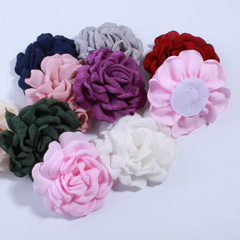 

10PCS 8CM 3inch Fashion Korea Hemp Burned Fabric Flowers For Hair Clips Lovely Camellia Blossom Flower For Headband U Pick Color