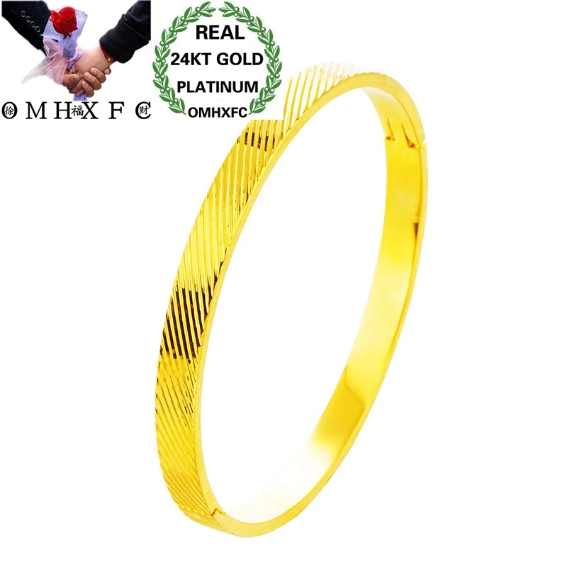 

OMHXFC Wholesale European Fashion Jewelry Woman Female Party Birthday Wedding Mother Gift 5mm Wide Lines 24KT Gold Bangle BE302