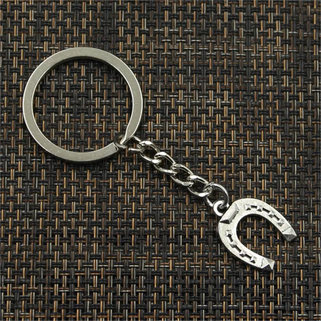 New Fashion Men 30mm Keychain DIY Metal Holder Chain Vintage Horseshoe Lucky Horse 21x16mm Silver Color Pendant Gift