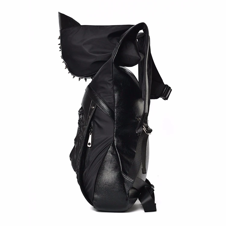 New Fashion Personality 3D Skull Leather Backpack Rivets Skull Backpack With Hood Cap Apparel Bag Cross Bags Hiphop Man 585