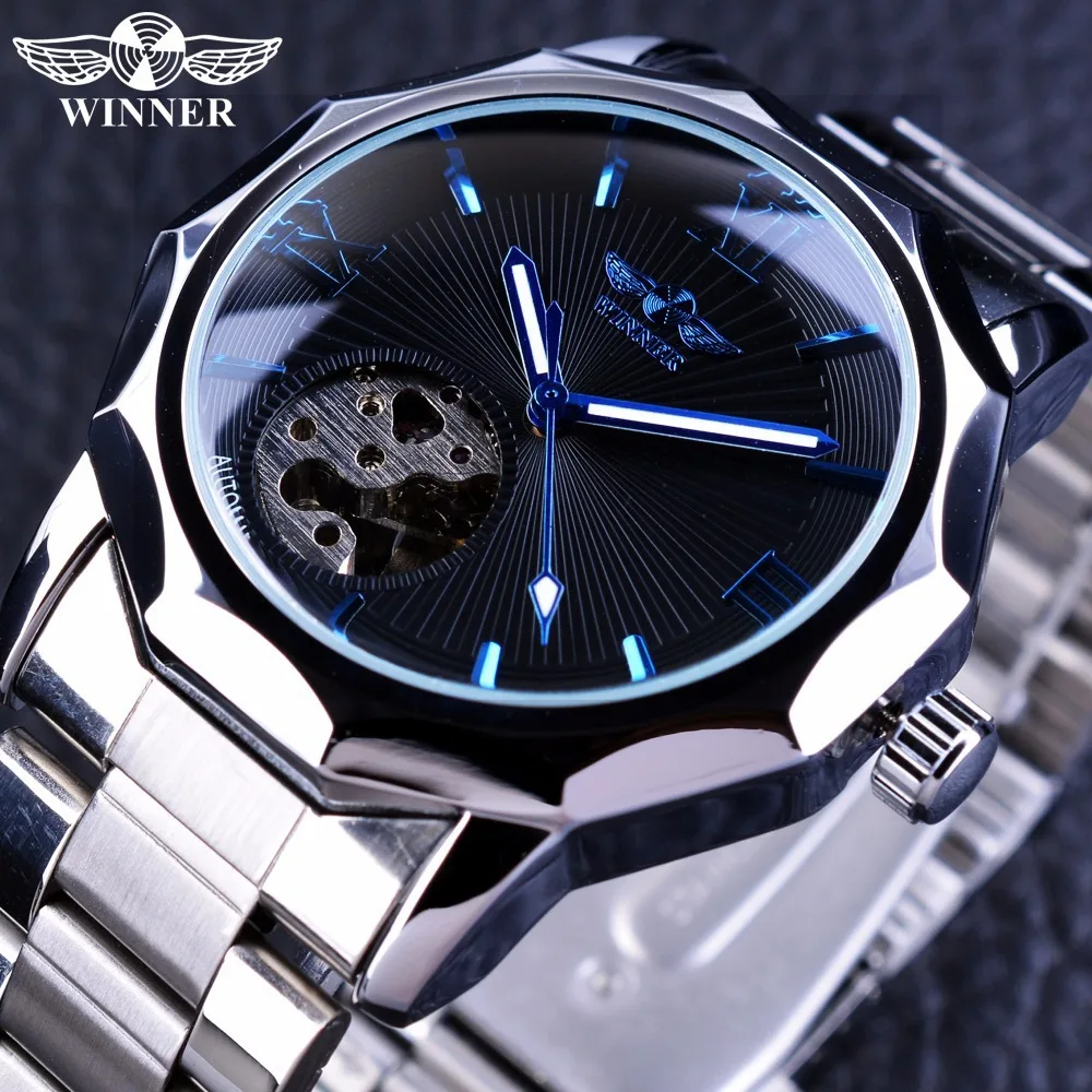 

Fashion Winner Top Brand Ocean Geometry Design Transparent Skeleton Dial Men Watch Luxury Automatic Full Steel Mechanical Clock