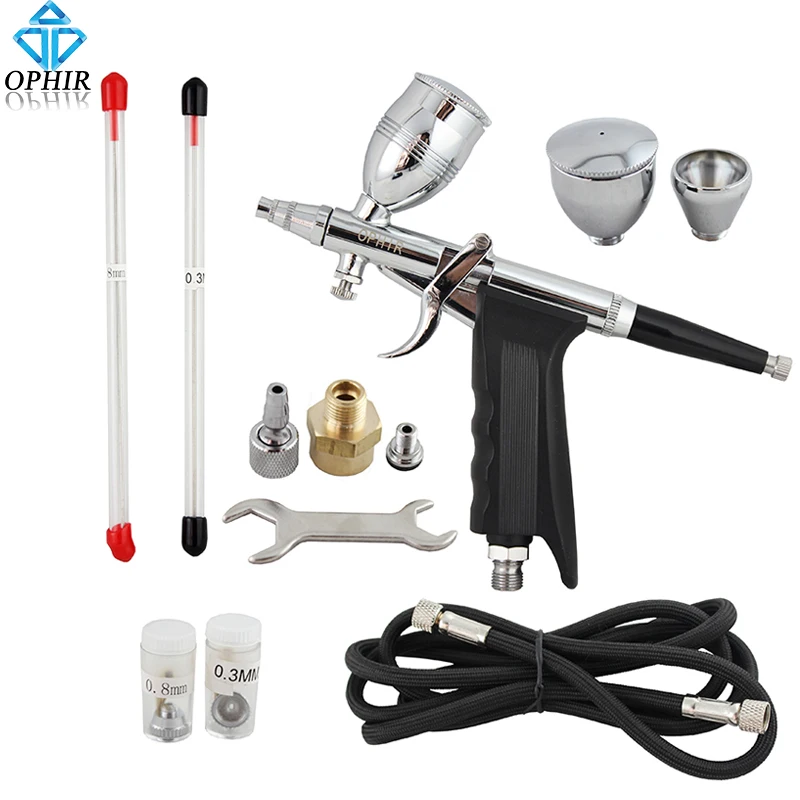 OPHIR Dual Action Airbrush Gun/Air Brush Spray Touch-Up Auto Spray Gun Airbrush for Nail Art/Car/Model/Body Tattoo Tanning_AC069