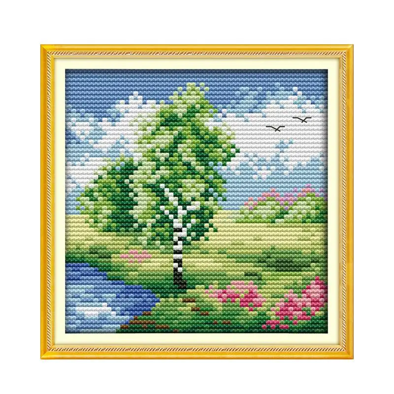 Spring, summer, autumn and winter countryside four seasons beautiful scenery small DIY handmade embroidery cross stitch