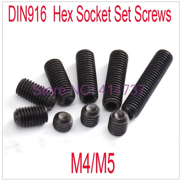 100pcs/lot  DIN916 Grade 12.9  M4/M5  Steel With Black Hex Socket Set Screws  Length 3mm--30mm