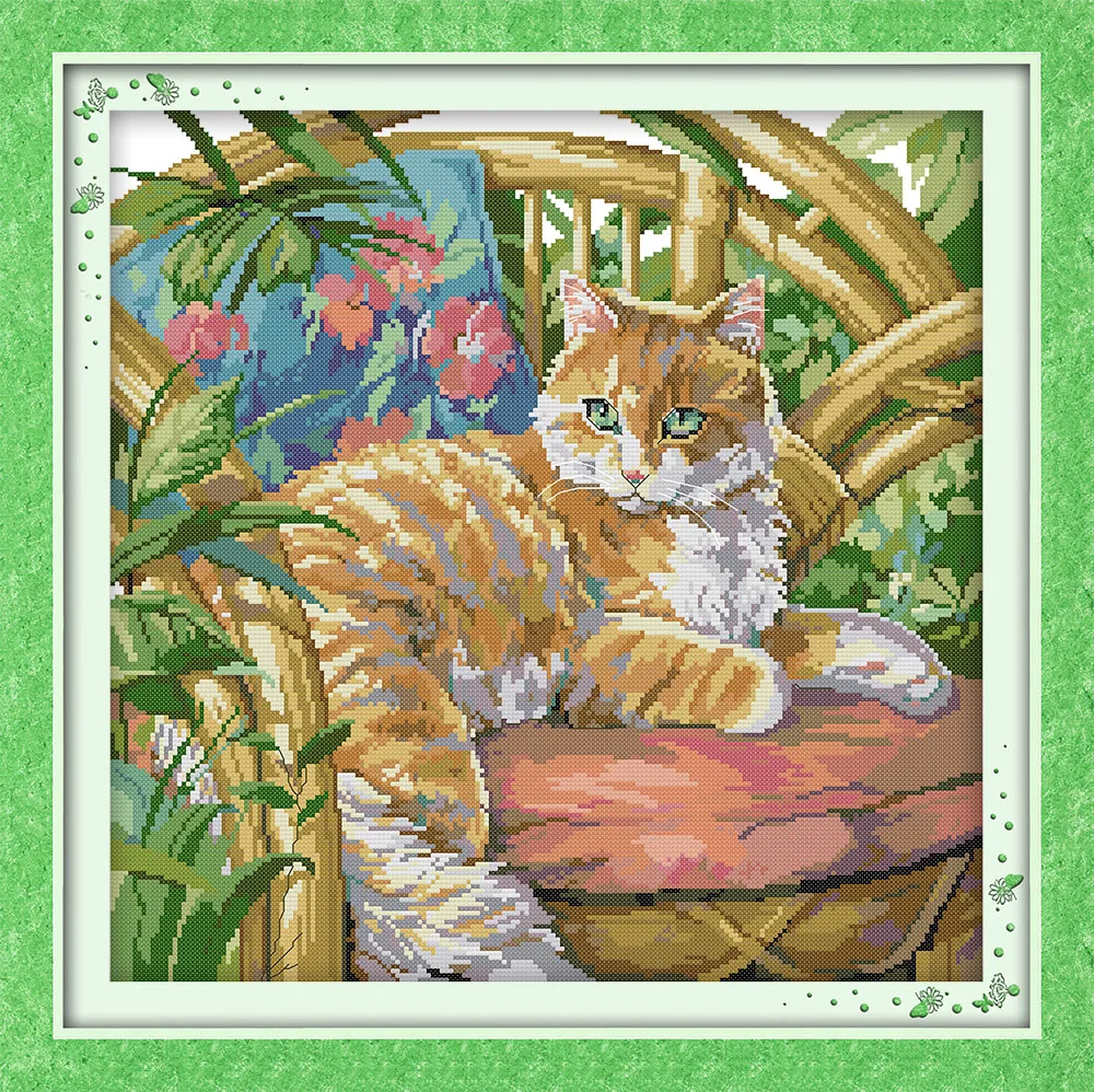 The Cat on the Chair Patterns Counted Cross Stitch Set DIY 11CT 14CT 16CT Stamped DMC Cross-stitch Kit Embroidery Needlework