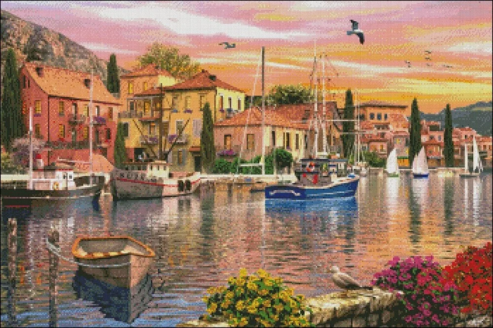 Needlework for embroidery DIY French DMC High Quality - Counted Cross Stitch Kits 14 ct Oil painting - Harbour Sunset