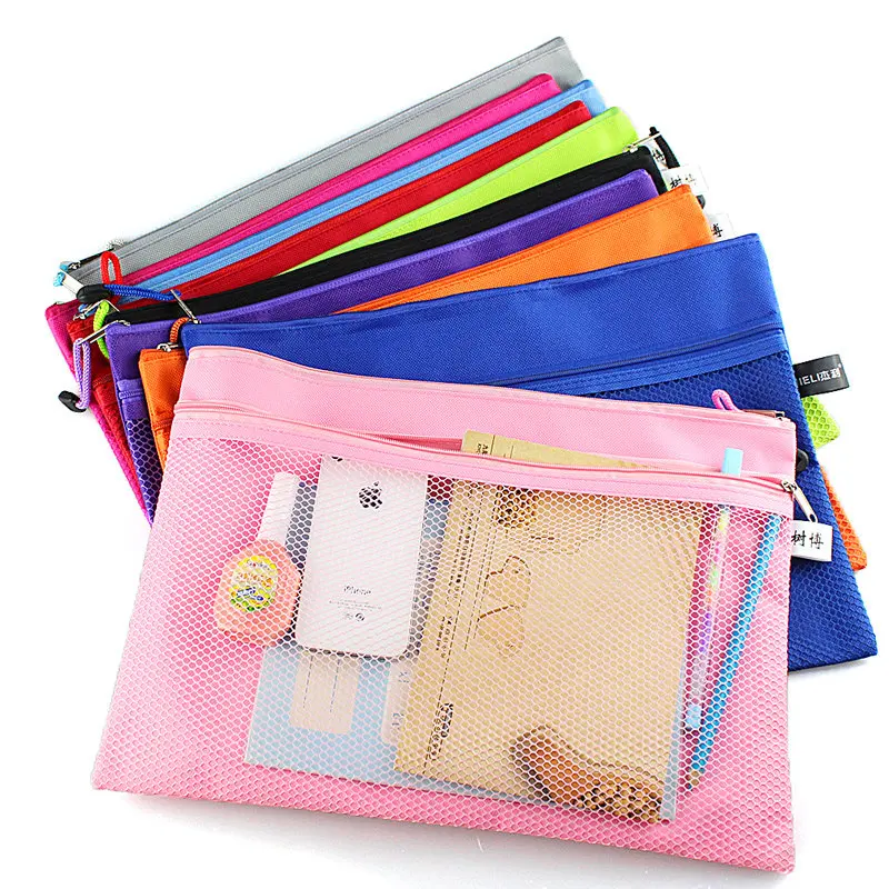 Colorful Double Layer canvas Cloth Zipper Paper File Folder Book Pencil Pen Case Bag File Document Bags free shipping