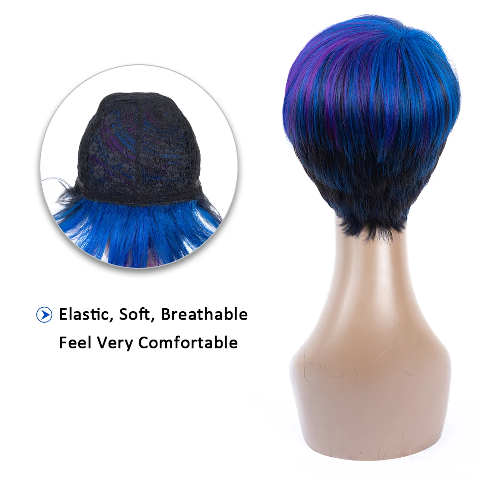 Sofie's peruca de cabelo brasileiro, perucas curtas de cabelo humano para mulheres negras, peruca remy de cabelo liso 1b roxo 99j azul ombré, peruca de cabelo humano