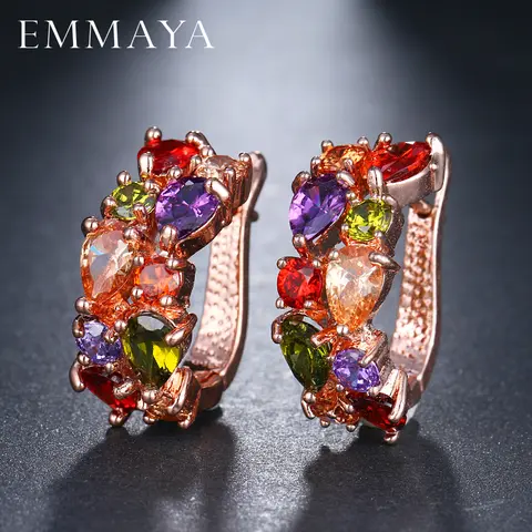 Rose Gold CZ Zircon Earrings 12 Colors Emmaya